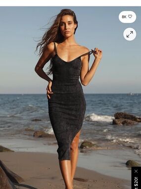 Lulu's Charcoal Black Slip Midi Dress
